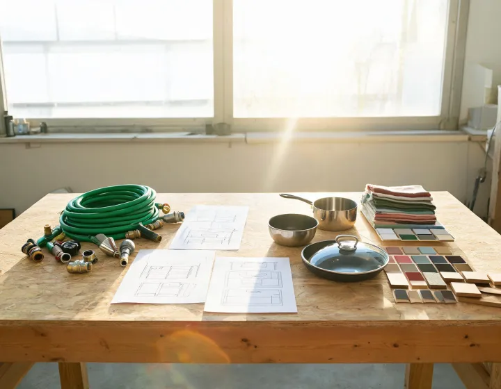 Gardena product design table with outdoor components