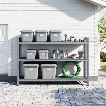 Organized outdoor storage shelves