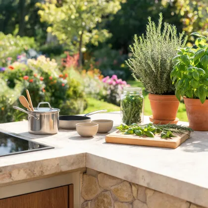 Compact kitchen tools in a garden kitchen