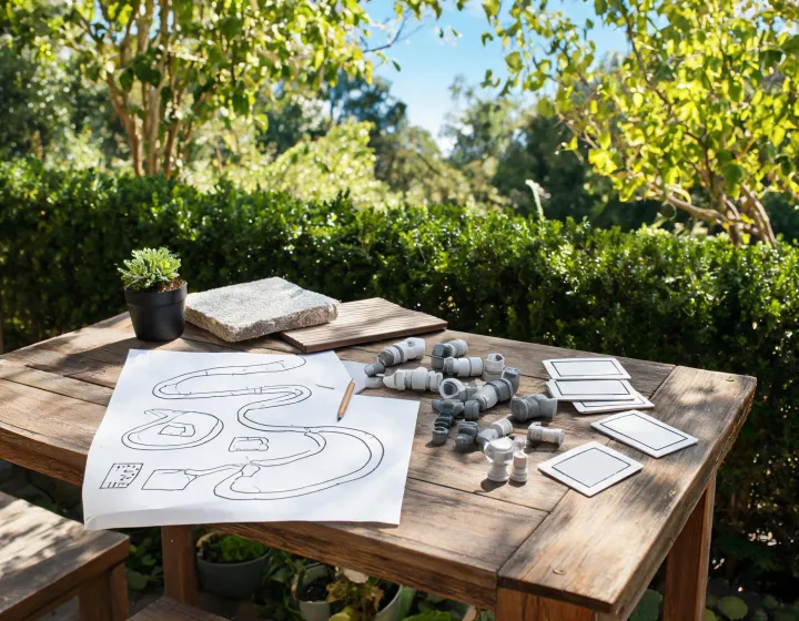 Gardena planning desk for outdoor watering and storage